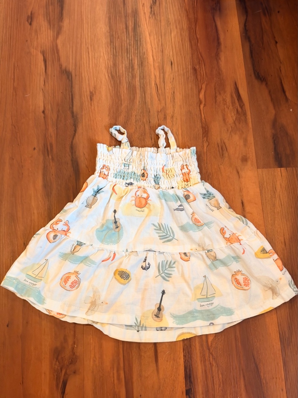 Girls White Tropical Print Smocked Sundress Top